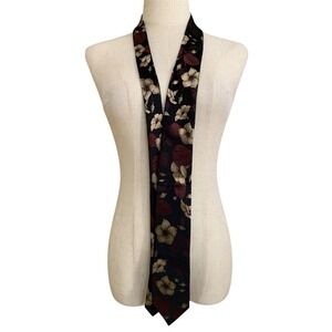 Ted Baker Necktie Mens OS Black Burgundy Gold Floral Silk Skinny Tie Giraffe